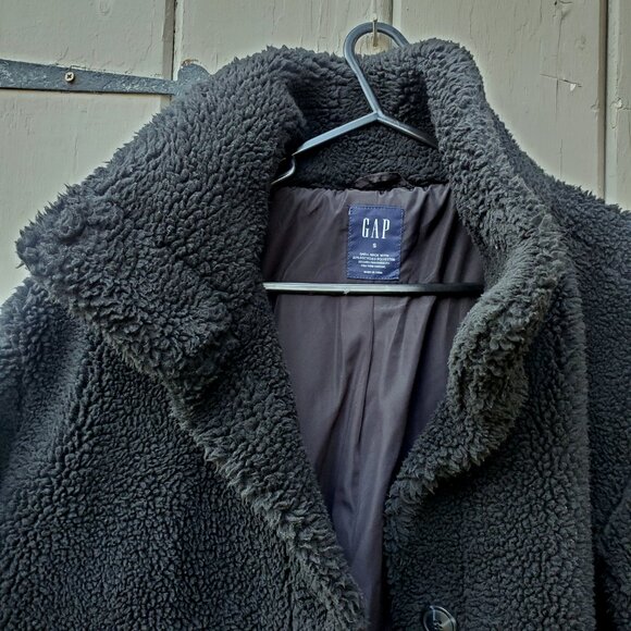 Gap Sherpa Fleece Long Teddy Coat, Black, Women's S - Picture 3 of 16